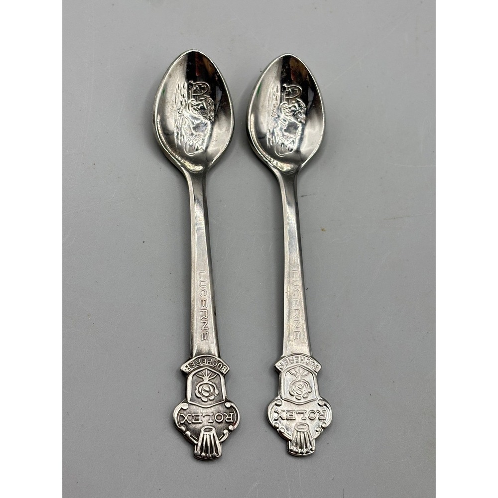 Vintage Rolex Bucherer of Switzerland Lucerne Lion Souvenir Spoons Set of 2